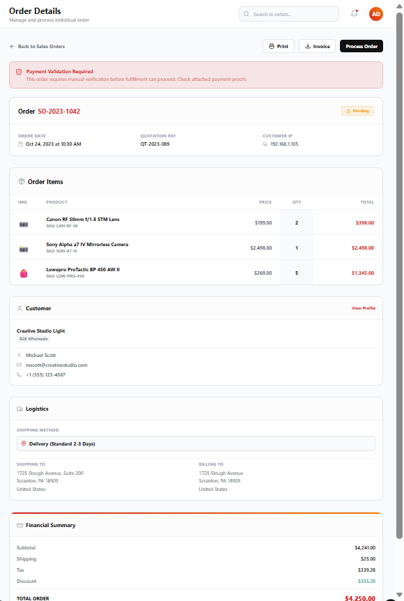 Mockup Gestión de Orden